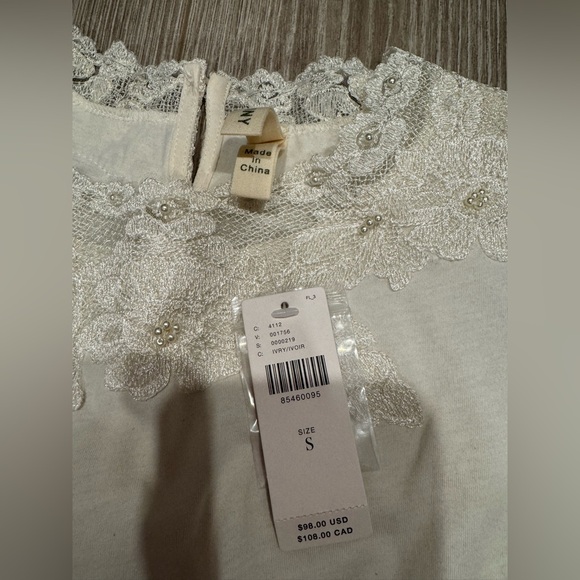 Anthropologie Long Sleeve Mock Neck Lace Embellished Top - Picture 4 of 6